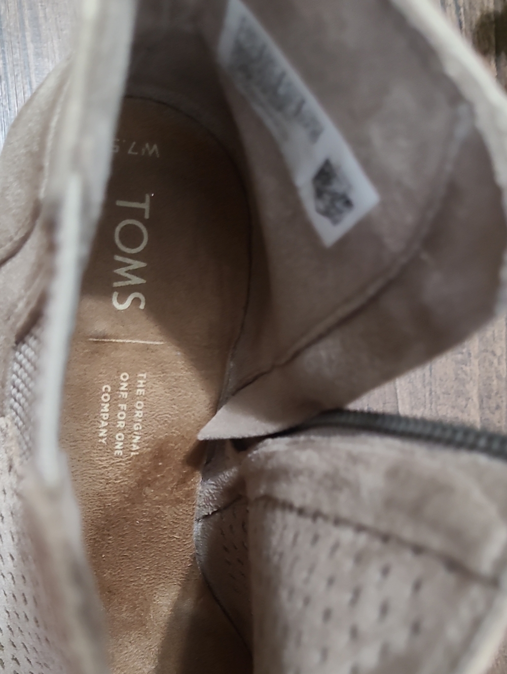 Toms Majorca Desert Taupe Perforated Peep Toe Suede Bootie - Picture 9 of 9